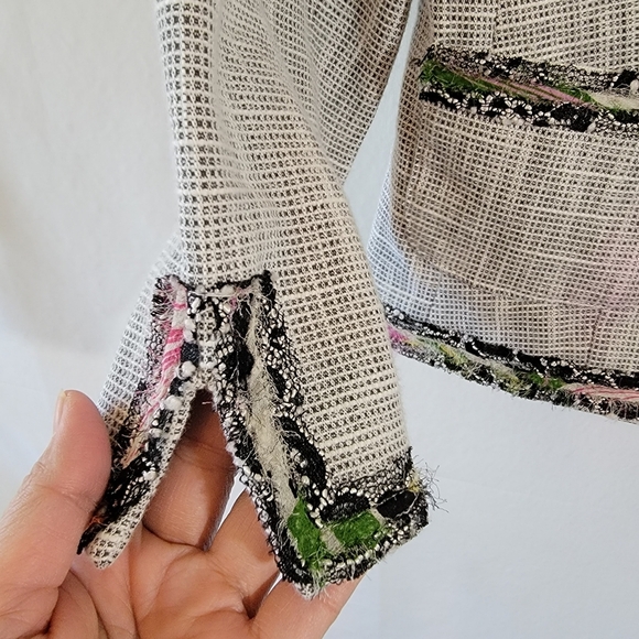 VTG Gray Tweed Single Breasted Blazer Sz 12 Silk Blend Colorful Trim Corporate - Picture 7 of 12